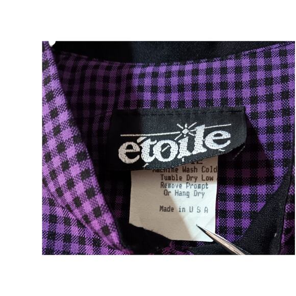 VINTAGE 1970s 2 Piece Suit Long Midi Skirt Jacket Set Large Purple Black Gingham - Picture 14 of 16